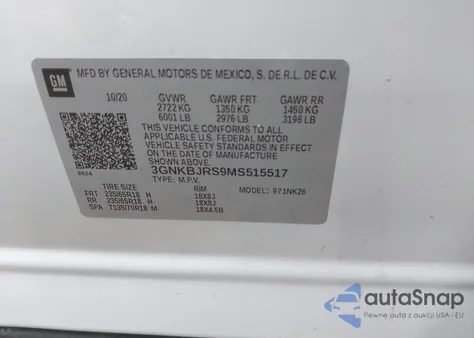 2021 Chevrolet Blazer Awd 3Lt из США, поврежденный, VIN 3GNKBJRS9MS515517